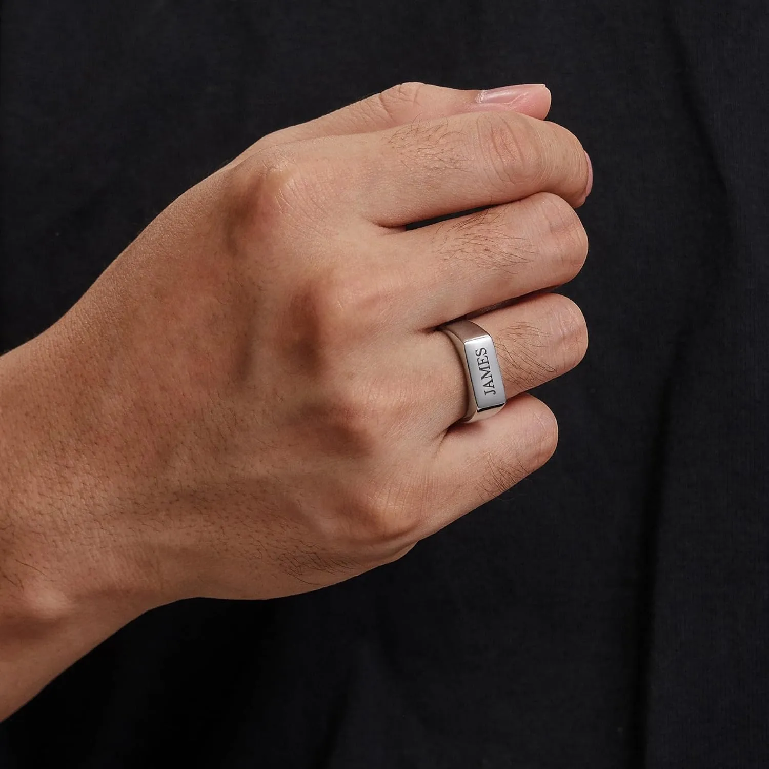 EVE'S ADDICTION Custom Engraved Signet Ring for Men, Stainless Steel - Personalized Men's Ring - Gifts for Dad