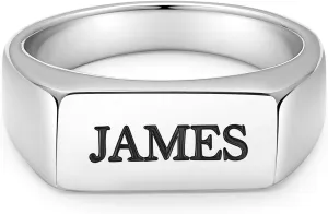 EVE'S ADDICTION Custom Engraved Signet Ring for Men, Stainless Steel - Personalized Men's Ring - Gifts for Dad