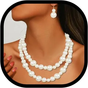 EVILD Chunky Pearl Jewelry Set Wedding Bridal Necklace and Earrings Sets Layered Pearl Necklaces Jewelry Accessories for Women