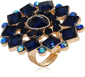 Exaggerated Blue CZ Statement Ring for Women Girls Gold Plated Fashion Round Princess Cut Teardrop Cubic Zirconia Cluster Expandable Adjustable Big Band Rings Comfort Fit Delicate Christmas Jewelry