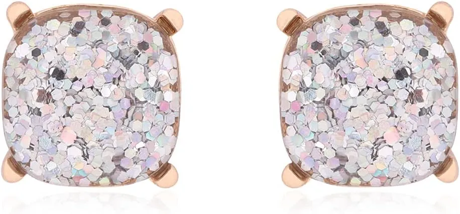 Faceted Jewel Statement Stud Earrings - Cushion Cut Square Glitter (Cushion Square Glitter - Silver)
