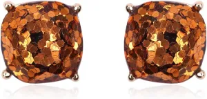 Faceted Jewel Statement Stud Earrings - Square Cushion Cut Sparkly Sequin Confetti Glitter, Opalescent Animal Leopard Print