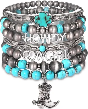 FAERLIIRY Turquoise Bracelet Western Bracelets Stackable Bracelet Handmade Gemstone Bangle for Women Christmas Birthday Gift