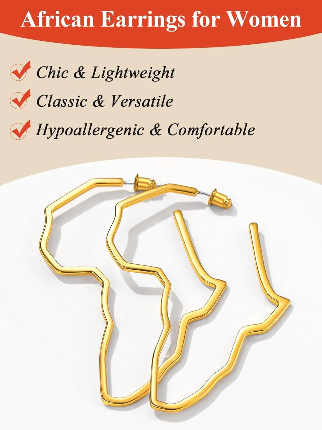 FaithHeart African Earrings for Women, 14K Gold Plated Stainless Steel Large Hoop Earrings Hypoallergenic Lightweight Huggie Hoops Womens Jewelry with Gift Box