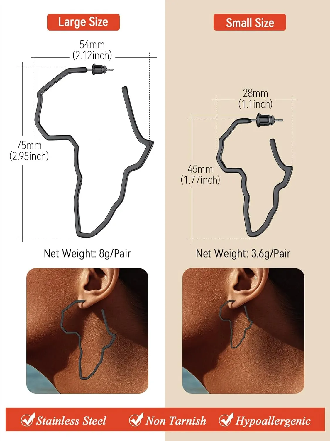 FaithHeart African Earrings for Women, 14K Gold Plated Stainless Steel Large Hoop Earrings Hypoallergenic Lightweight Huggie Hoops Womens Jewelry with Gift Box