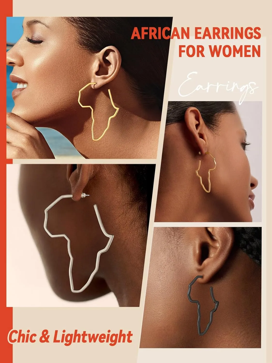 FaithHeart African Earrings for Women, 14K Gold Plated Stainless Steel Large Hoop Earrings Hypoallergenic Lightweight Huggie Hoops Womens Jewelry with Gift Box