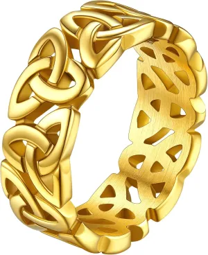 FaithHeart Celtic Knot Band Rings for Men Women, Stainless Steel/18K Gold Plated Viking Wedding Bands with Delicate Gift Packaging