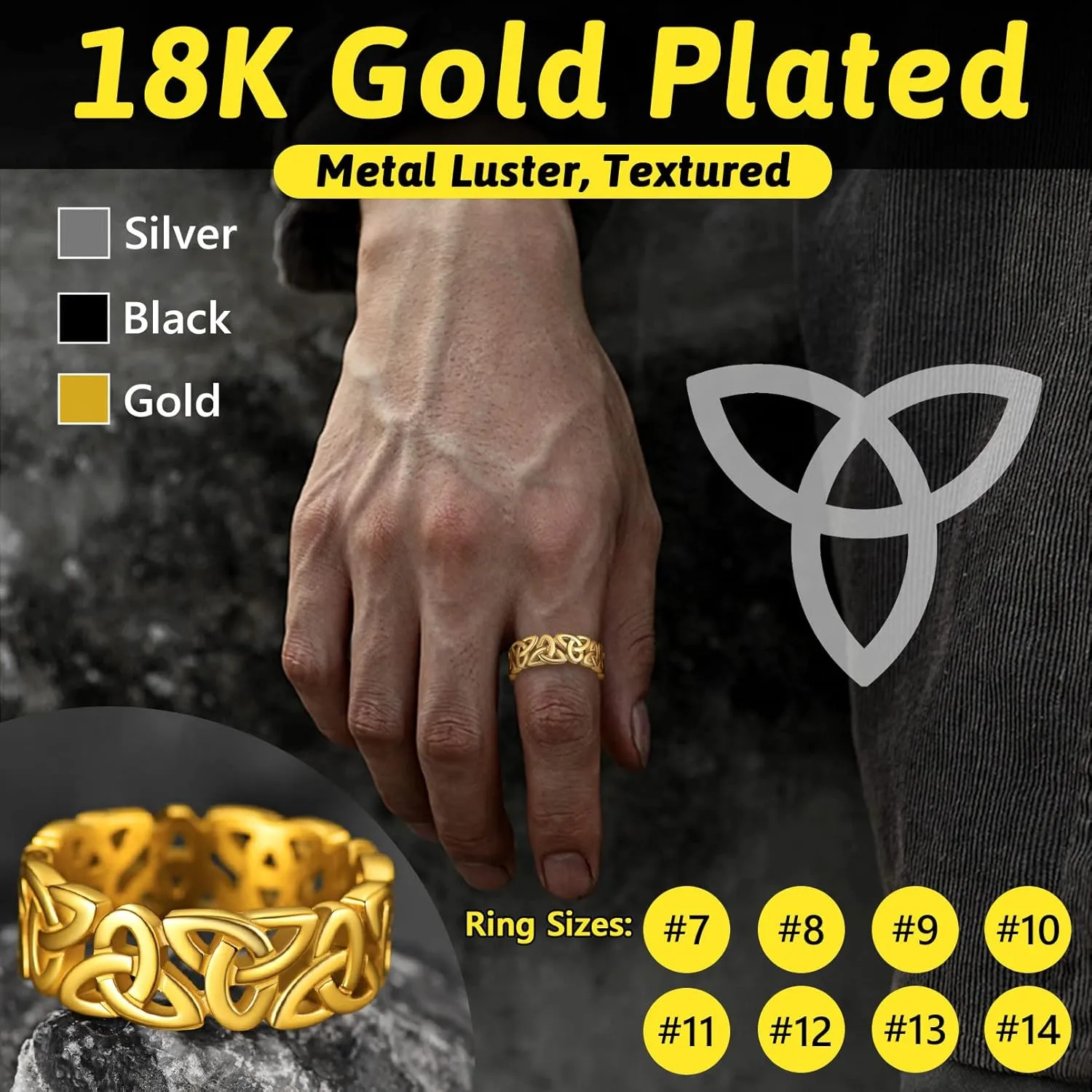 FaithHeart Celtic Knot Band Rings for Men Women, Stainless Steel/18K Gold Plated Viking Wedding Bands with Delicate Gift Packaging