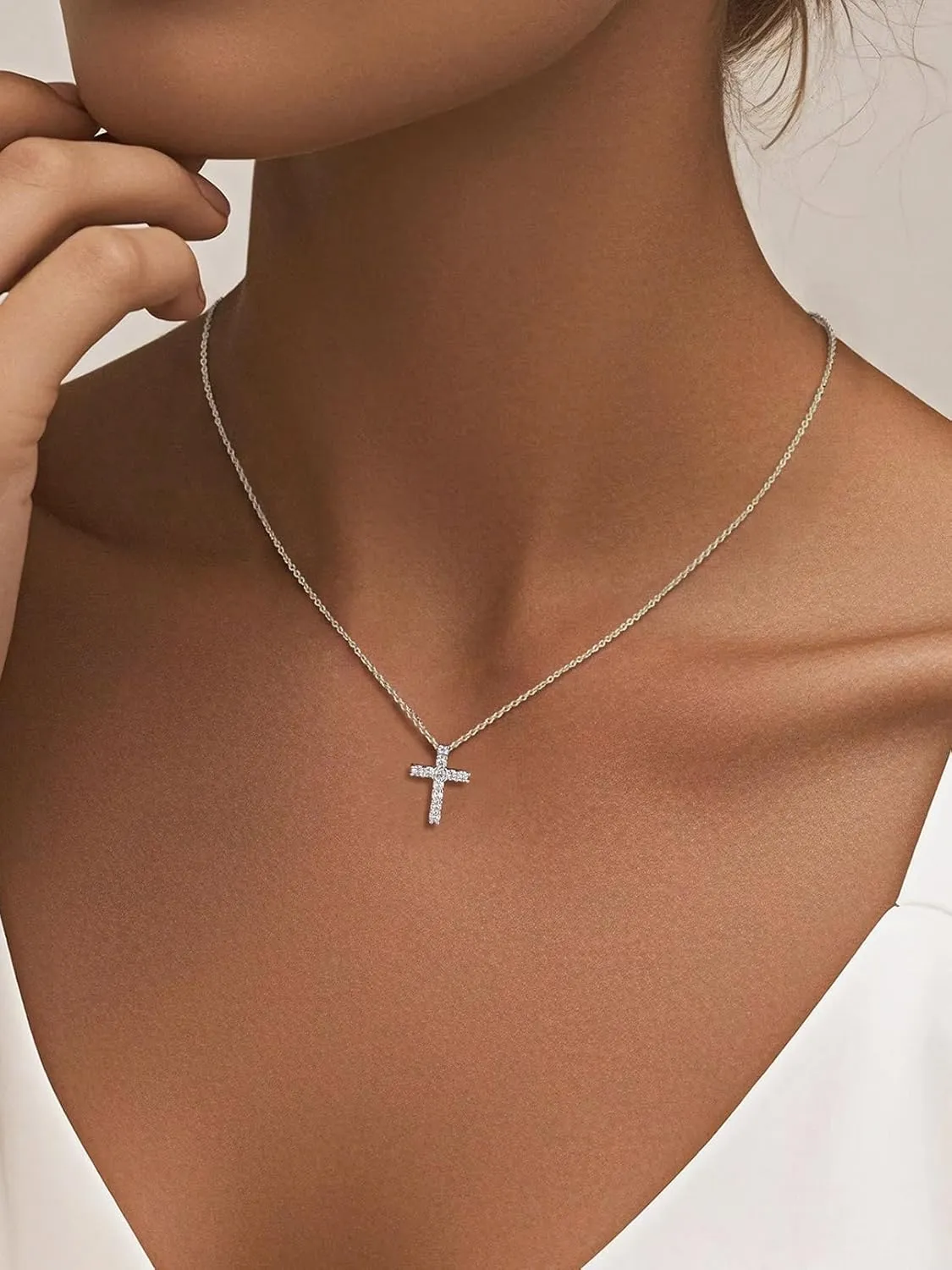 FaithHeart Dainty Silver Cross Necklace for Women with Message Card - Stainless Steel Christian Faith Pendant Necklaces Gifts for Mom Wife Daughter, Birthday Jewelry Gift for Her