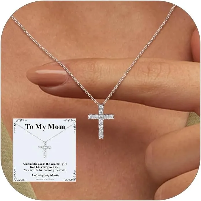 FaithHeart Dainty Silver Cross Necklace for Women with Message Card - Stainless Steel Christian Faith Pendant Necklaces Gifts for Mom Wife Daughter, Birthday Jewelry Gift for Her