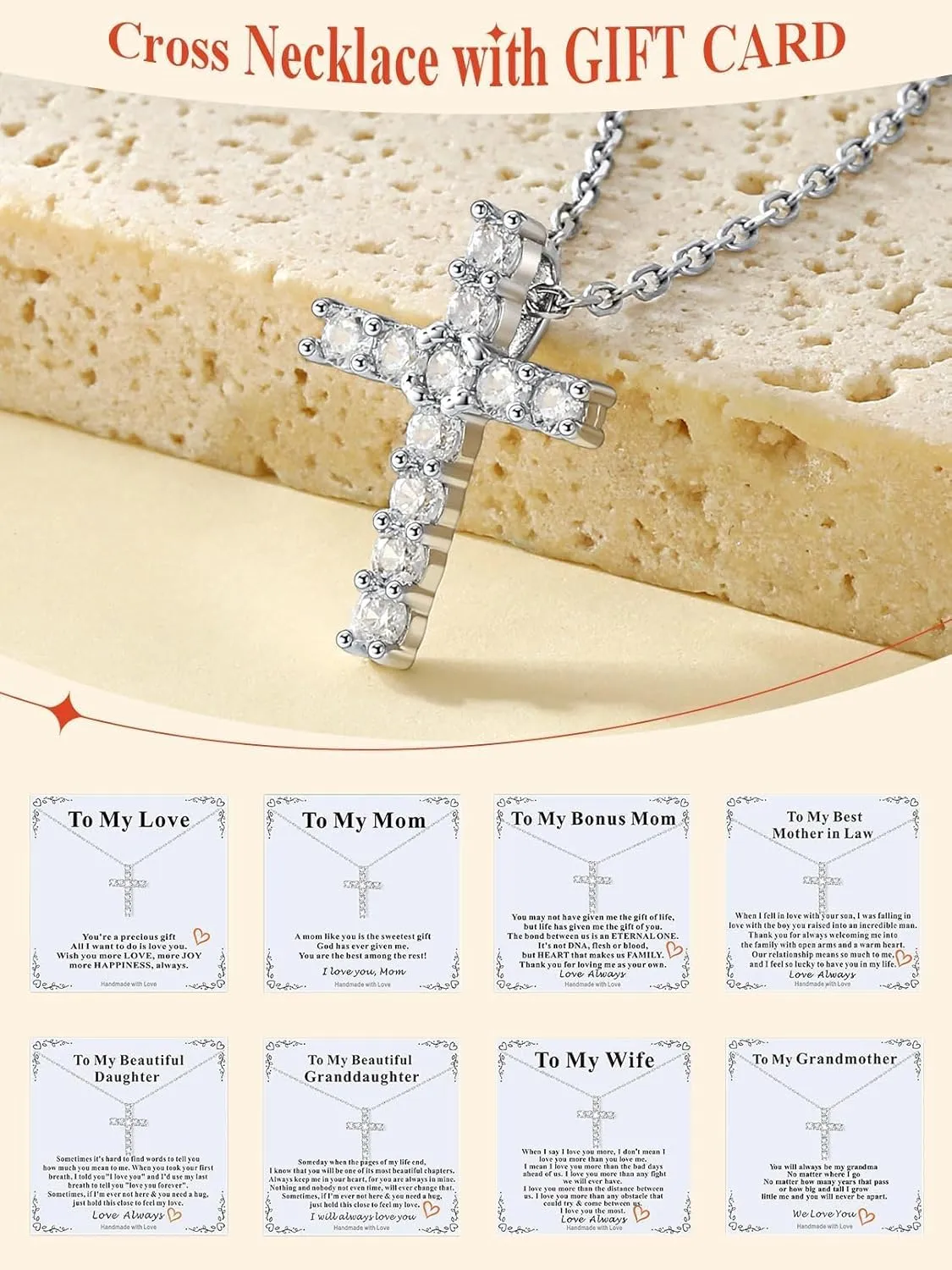 FaithHeart Dainty Silver Cross Necklace for Women with Message Card - Stainless Steel Christian Faith Pendant Necklaces Gifts for Mom Wife Daughter, Birthday Jewelry Gift for Her