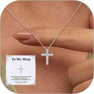 FaithHeart Dainty Silver Cross Necklace for Women with Message Card - Stainless Steel Christian Faith Pendant Necklaces Gifts for Mom Wife Daughter, Birthday Jewelry Gift for Her