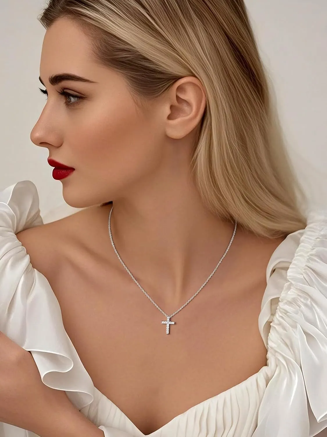 FaithHeart Dainty Silver Cross Necklace for Women with Message Card - Stainless Steel Christian Faith Pendant Necklaces Gifts for Mom Wife Daughter, Birthday Jewelry Gift for Her