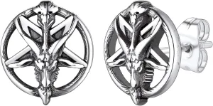 FaithHeart Silver Satan Stud Earrings for Men Baphomet/Skull/Leviathan/Lucifer Earrings Stainless Steel Lightweight Earrings Gothic Punk Satanic Jewelry
