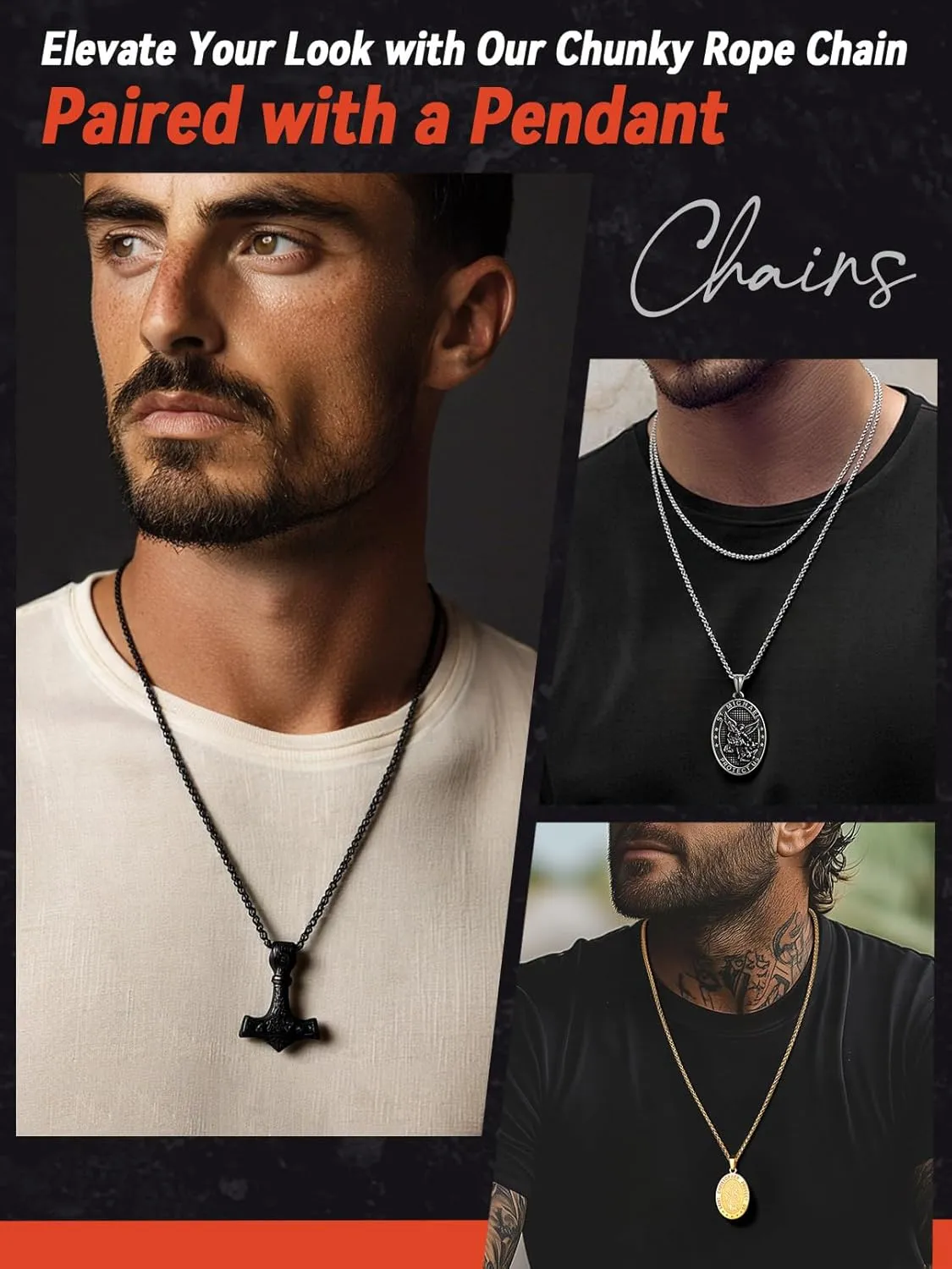 FaithHeart Stainless Steel Chains for Men, Silver/Black/14K Gold Plated Snake/Wheat/Box/Rope/Rolo Chain Necklace 16-30 Inches with Delicate Gift Box