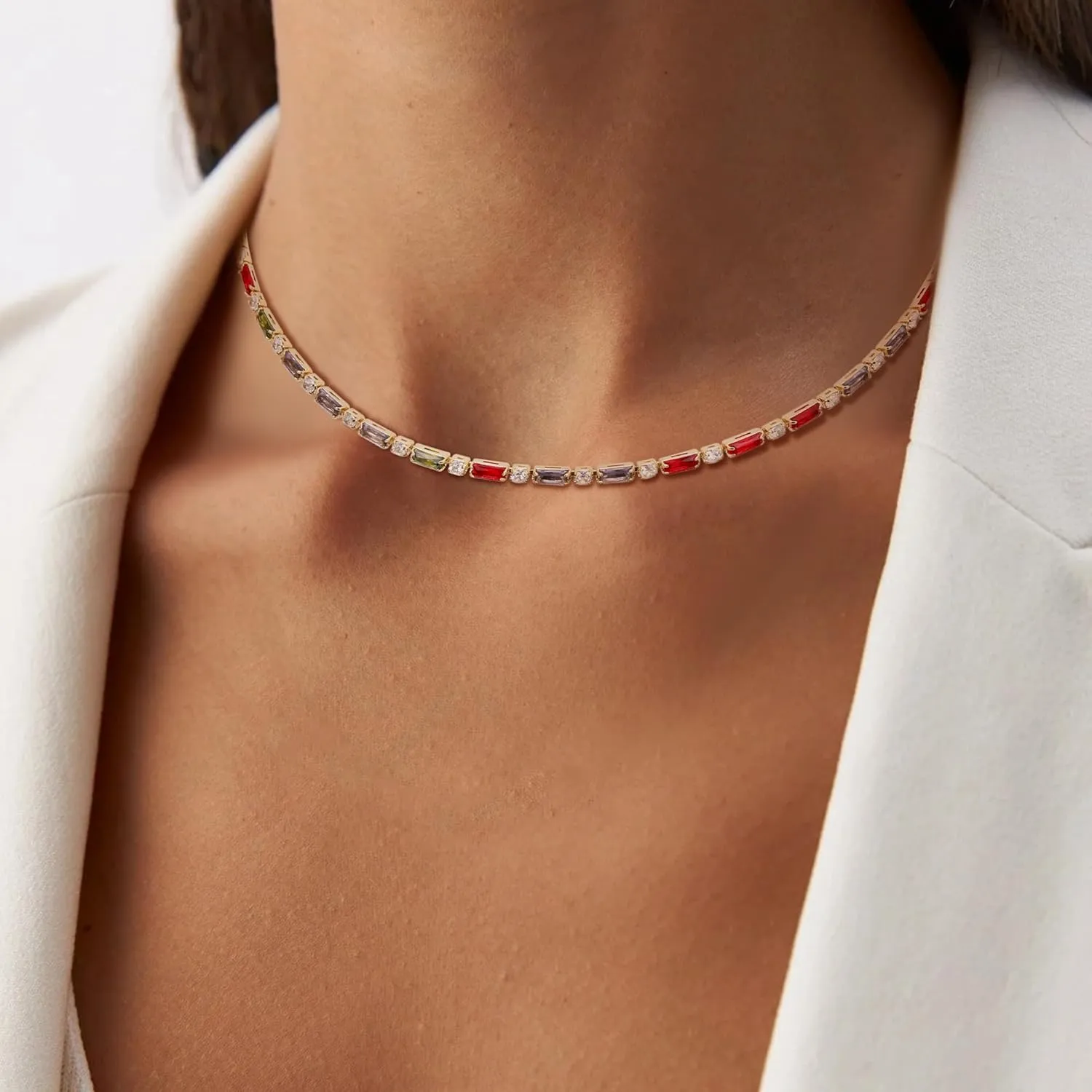 FANZE Dainty Choker Necklaces for Women Cubic Zircon Gold Plated Tennis Necklace Trendy Jewelry Gift for Wedding Chrismas Thanksgiving Valentine Mother Day Easter