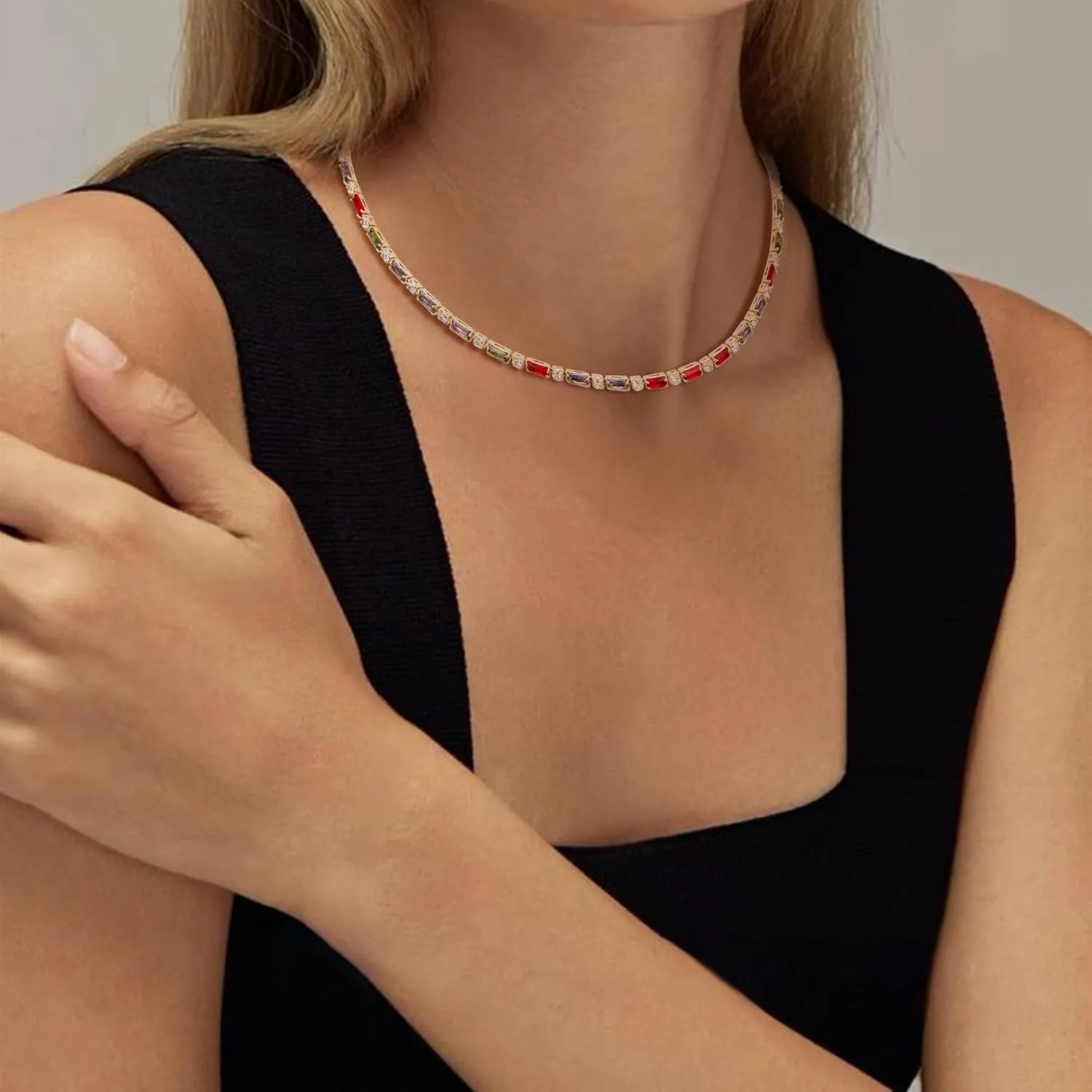 FANZE Dainty Choker Necklaces for Women Cubic Zircon Gold Plated Tennis Necklace Trendy Jewelry Gift for Wedding Chrismas Thanksgiving Valentine Mother Day Easter