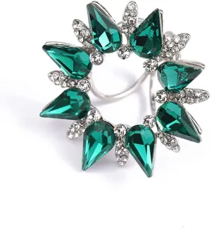 Fashion Crystal Flower Silk Scarf Ring Clip for Women Girls Rhinestone Geometrical T-shirt Tie Clothing Buckle Clips Scarves Wrap Rings Delicate Jewelry Gifts Mother's Day