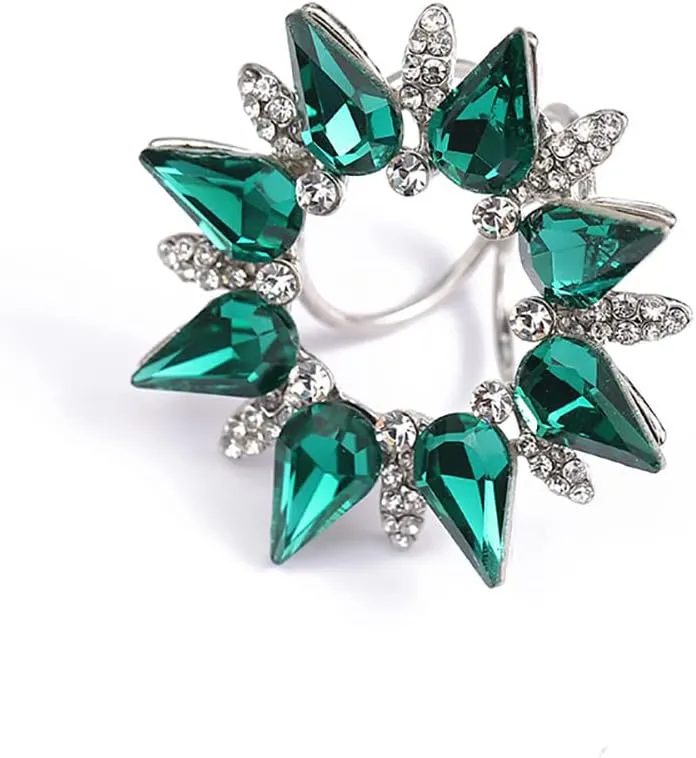 Fashion Crystal Flower Silk Scarf Ring Clip for Women Girls Rhinestone Geometrical T-shirt Tie Clothing Buckle Clips Scarves Wrap Rings Delicate Jewelry Gifts Mother's Day