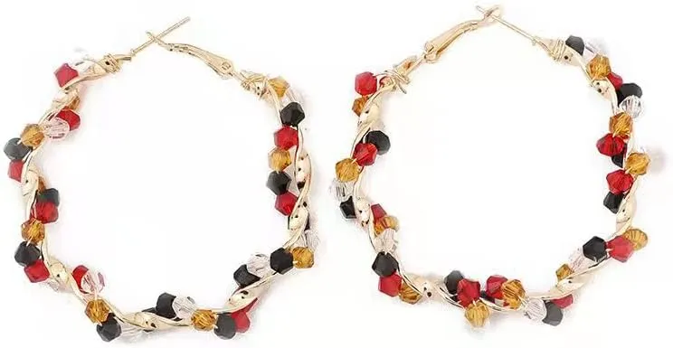 Fashion Crystal Hoop Earrings Women's Gold Plated Crystal Hoop Earring Bohemian Colorful Rainbow Crystal Wrapped Hoop Dangle Earrings for Women Dainty Trendy Hypoallergenic Big Studs Earrings Jewelry