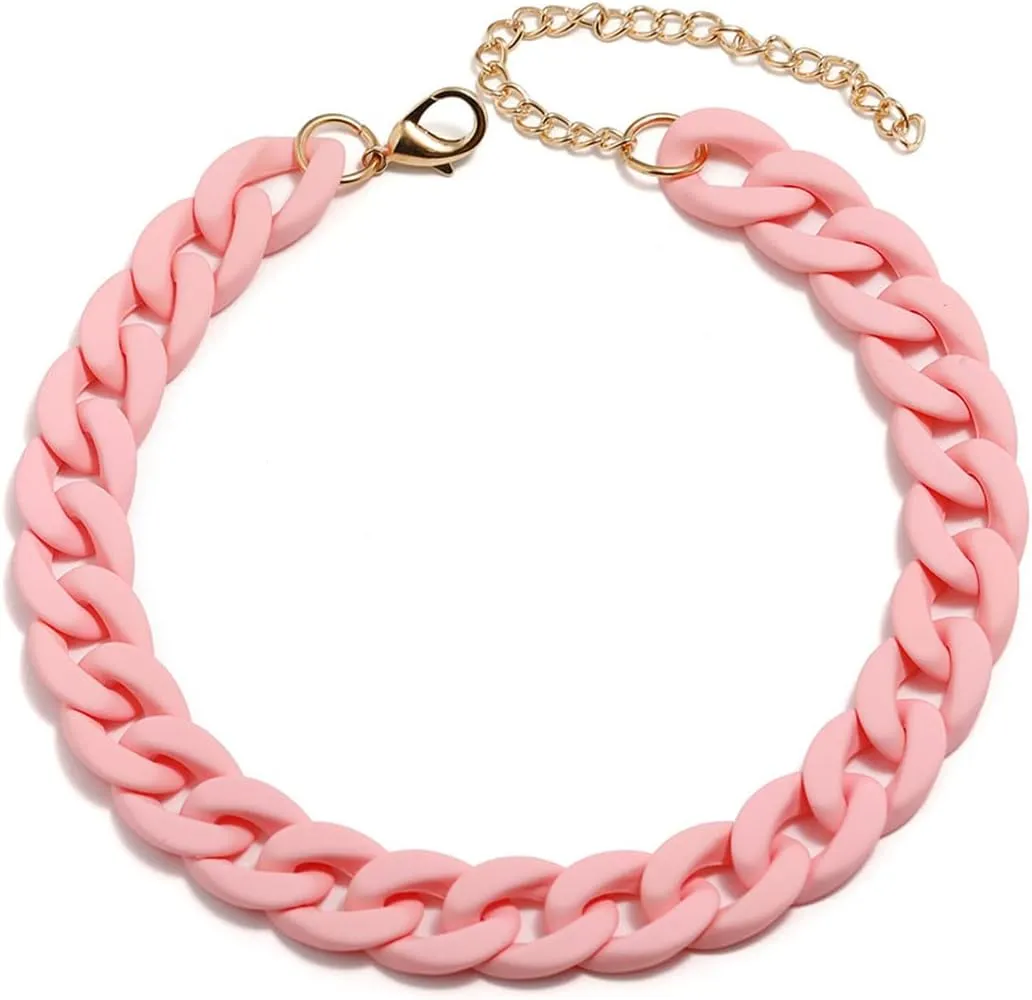 Fashion Multicolor Acrylic Figaro Chain Necklace Cuban Thick Chunky Resin Link Curb Chain Necklace for Women Girl Party Festival Jewelry