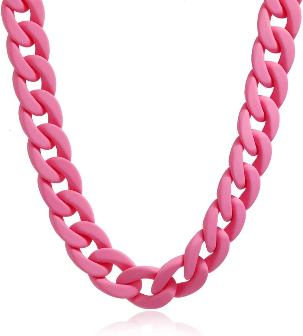 Fashion Multicolor Acrylic Figaro Chain Necklace Cuban Thick Chunky Resin Link Curb Chain Necklace for Women Girl Party Festival Jewelry