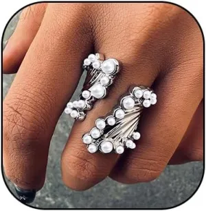 Fashion Pearl Finger Rings for Women Irregular Pearl Open Rings Silver Pearl Band Rings Jewelry Gifts