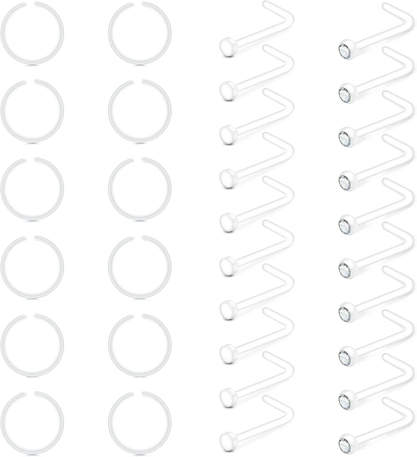 FECTAS 20g Small Clear Nose Rings Studs Retainer for Work Surgery Flexible L Shaped Nose Screw Plastic Nostril Hoops Piercing Retainers with Jewelry