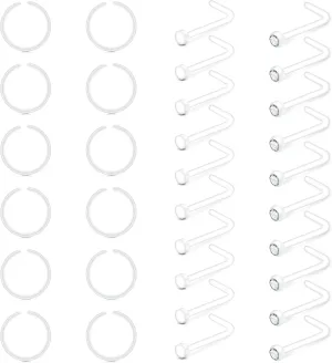 FECTAS 20g Small Clear Nose Rings Studs Retainer for Work Surgery Flexible L Shaped Nose Screw Plastic Nostril Hoops Piercing Retainers with Jewelry