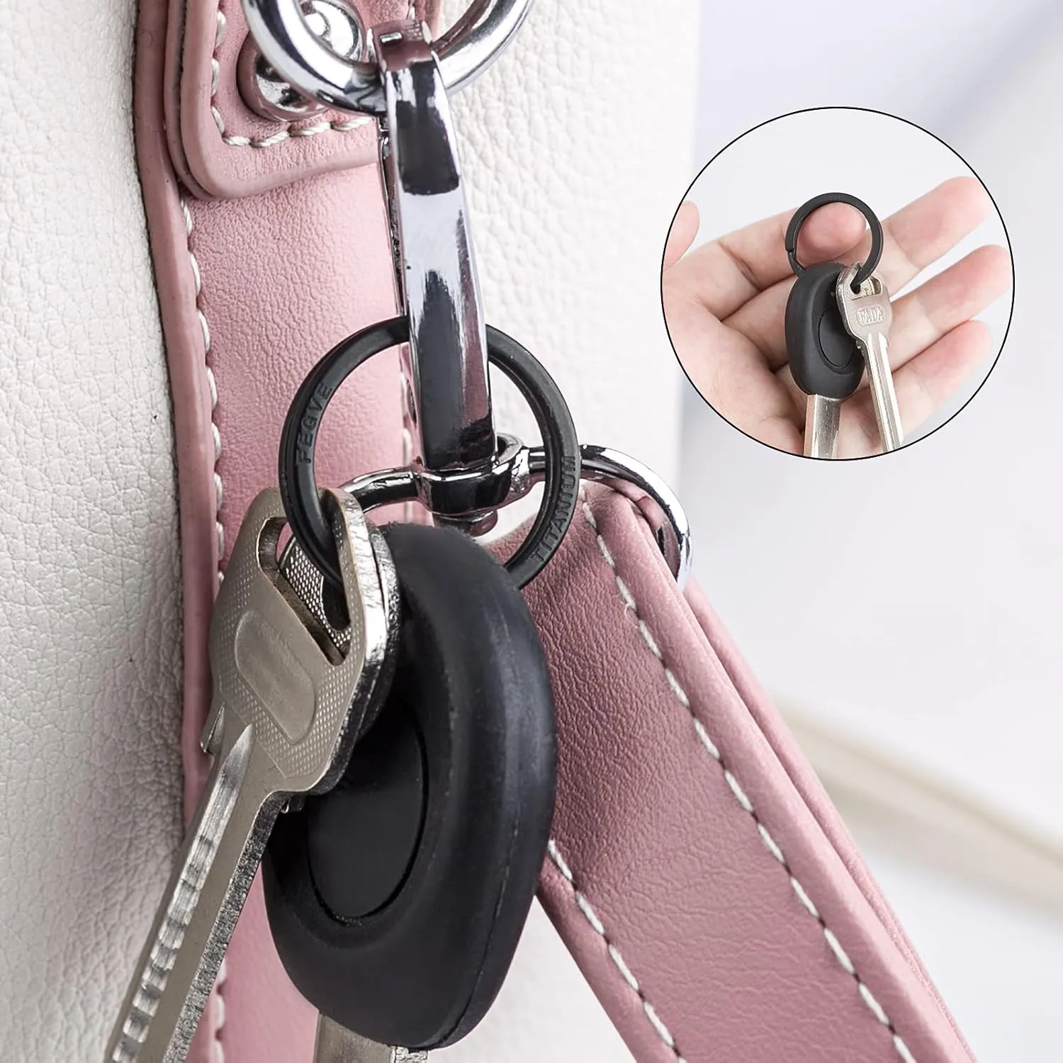 FEGVE Titanium Key Rings Split Rings 4 Packs, for Home Car Keys Organization, Sandblasted (Black - 20mm / 0.79 inch)