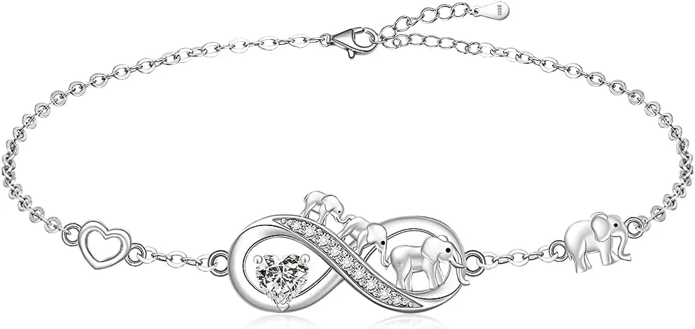 Fenthring Mothers Day Gifts Elephant Bracelet Sterling Silver Infinity Heart Elephant Bracelets for Women Mom Adjustable Womens