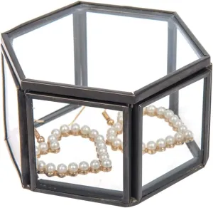 Feyarl Small Vintage Glass Jewelry Box Ornate Trinket Ring Earring Chest Case Keepsake Crystal Holder Box Display Organize Treasure Case Decorative Box for Girl Women Home Decor (Black)