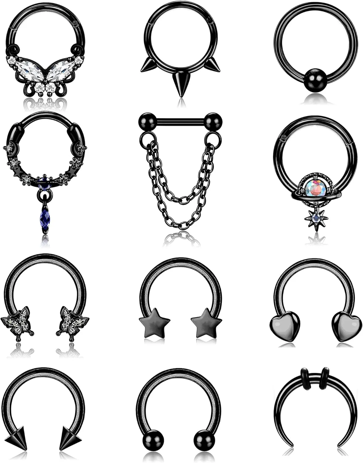 FIBO STEEL 16G Septum Ring for Women Dangle Septum Jewelry Hinged Nose Rings Surgical Steel Star Heart Horseshoe Daith Tragus Helix Cartilage Hoop Earrings Septum Piercing Jewerly