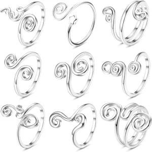 FIBO STEEL 9 Pcs Adjustable Toe Rings for Women Open African Toe Rings Summer Beach Foot Jewelry