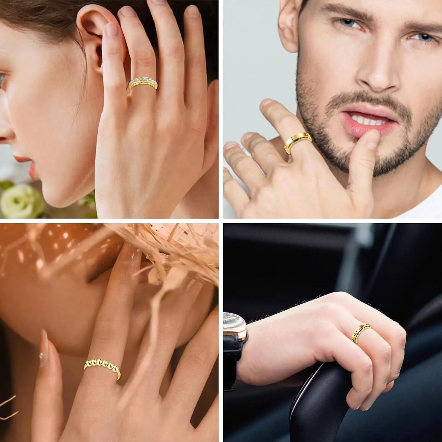 Fidget Rings for Anxiety 6pcs Stainless Steel Spinner Ring Anti Anxiety Ring Spinning Moon Star Cool Stress Relieveing CZ Rings for Women Men Band Rings Set