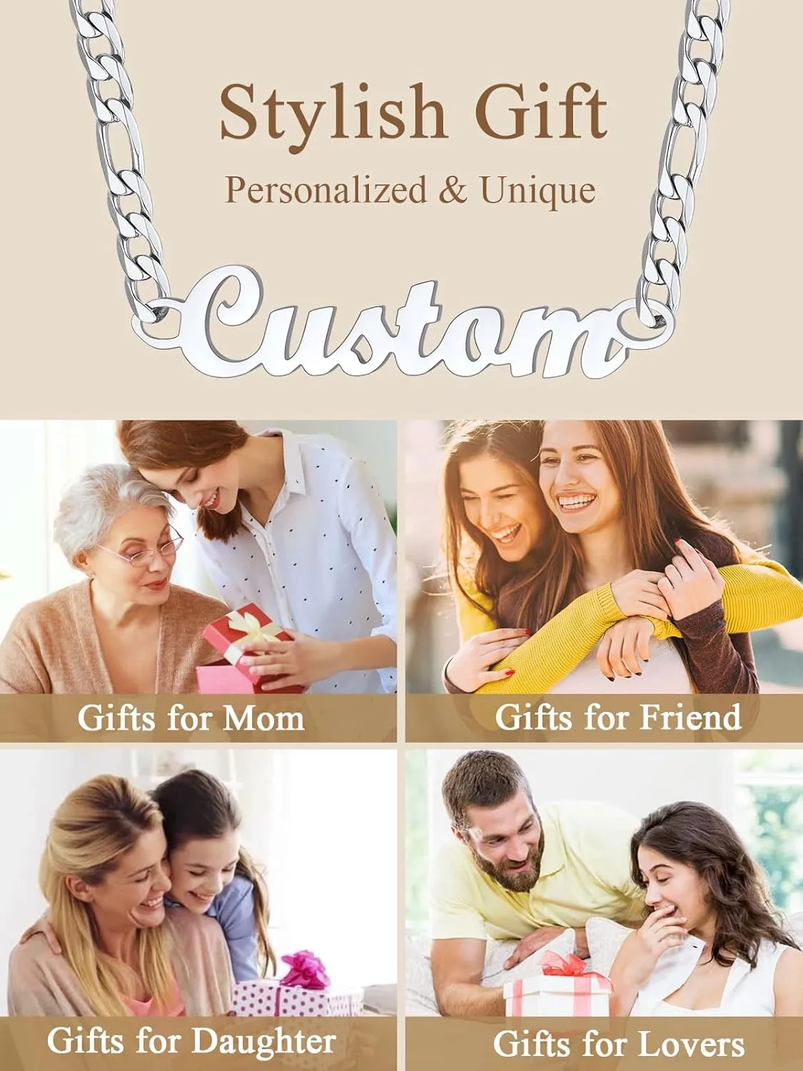 FindChic Custom Name Necklace Personalized Stainless Steel Layered Necklace for Women Girls Gold Plated/Black Name Plate Jewelry Gift for Gf Mom Daughter, with Gift Box
