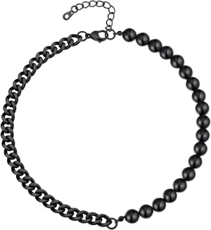FindChic Pearl Choker Necklaces for Women Stainless Steel White/Black Beaded Pearl Collar Half Cuban Chain Stacking Necklace Jewelry Gift for Her Mom, with Gift Box
