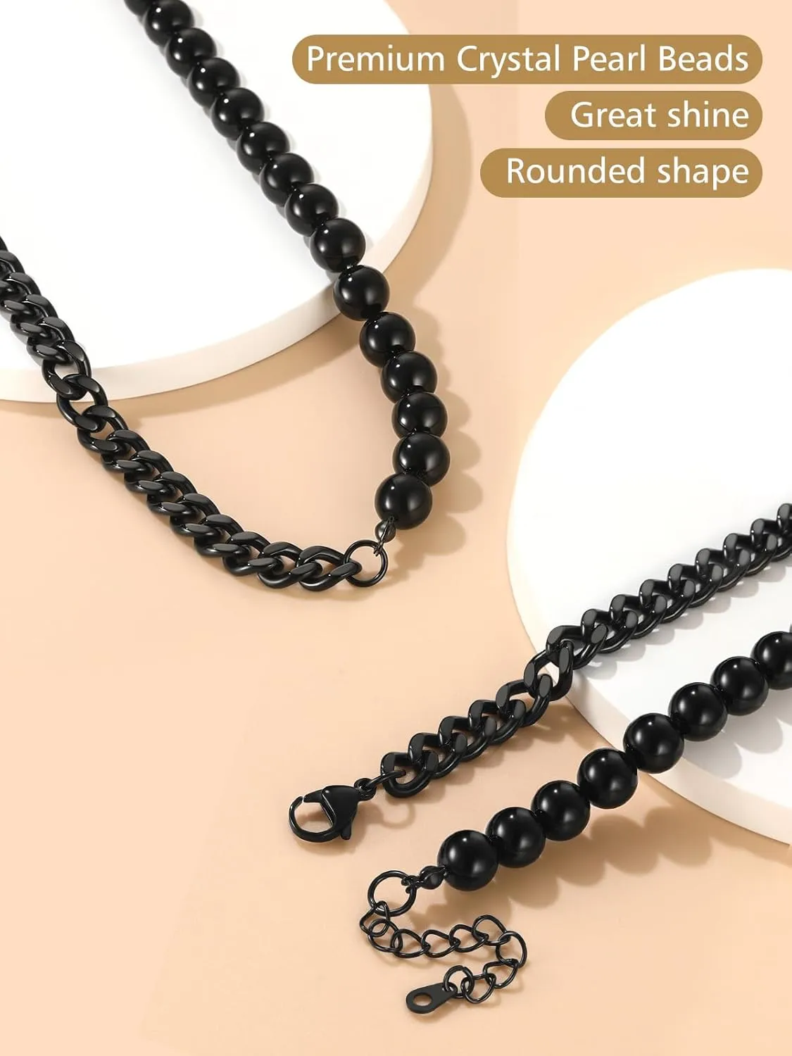 FindChic Pearl Choker Necklaces for Women Stainless Steel White/Black Beaded Pearl Collar Half Cuban Chain Stacking Necklace Jewelry Gift for Her Mom, with Gift Box