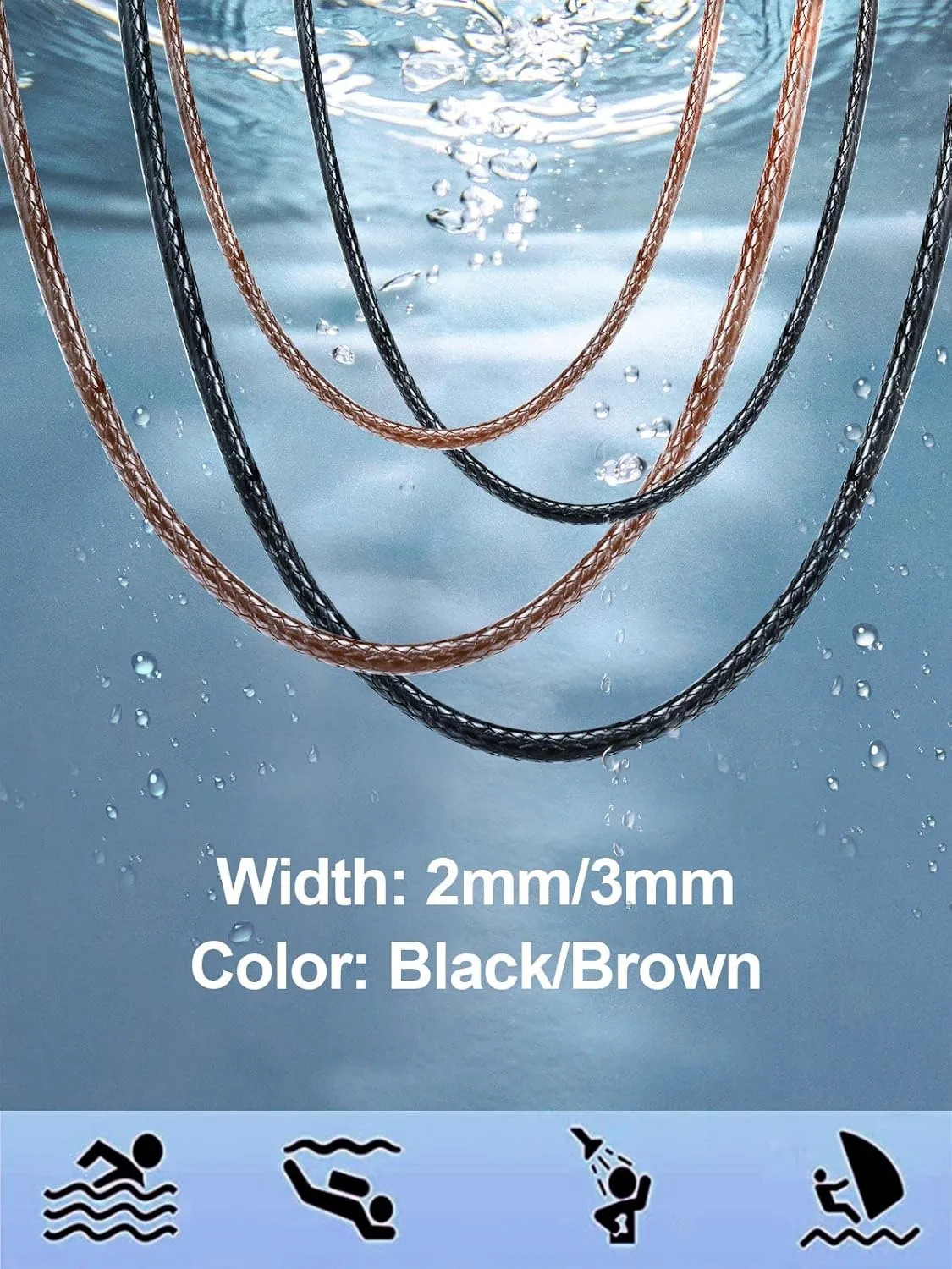 FindChic Waterproof Black Leather Cord Necklaces for Women Men 2mm/3mm Width 16inch to 30 inch Brown Waxed Rope Chain to Match Pendant, with Gift Box
