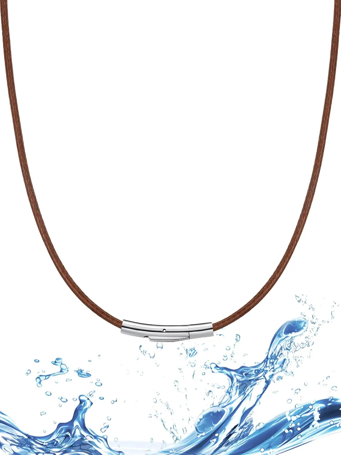 FindChic Waterproof Black Leather Cord Necklaces for Women Men 2mm/3mm Width 16inch to 30 inch Brown Waxed Rope Chain to Match Pendant, with Gift Box