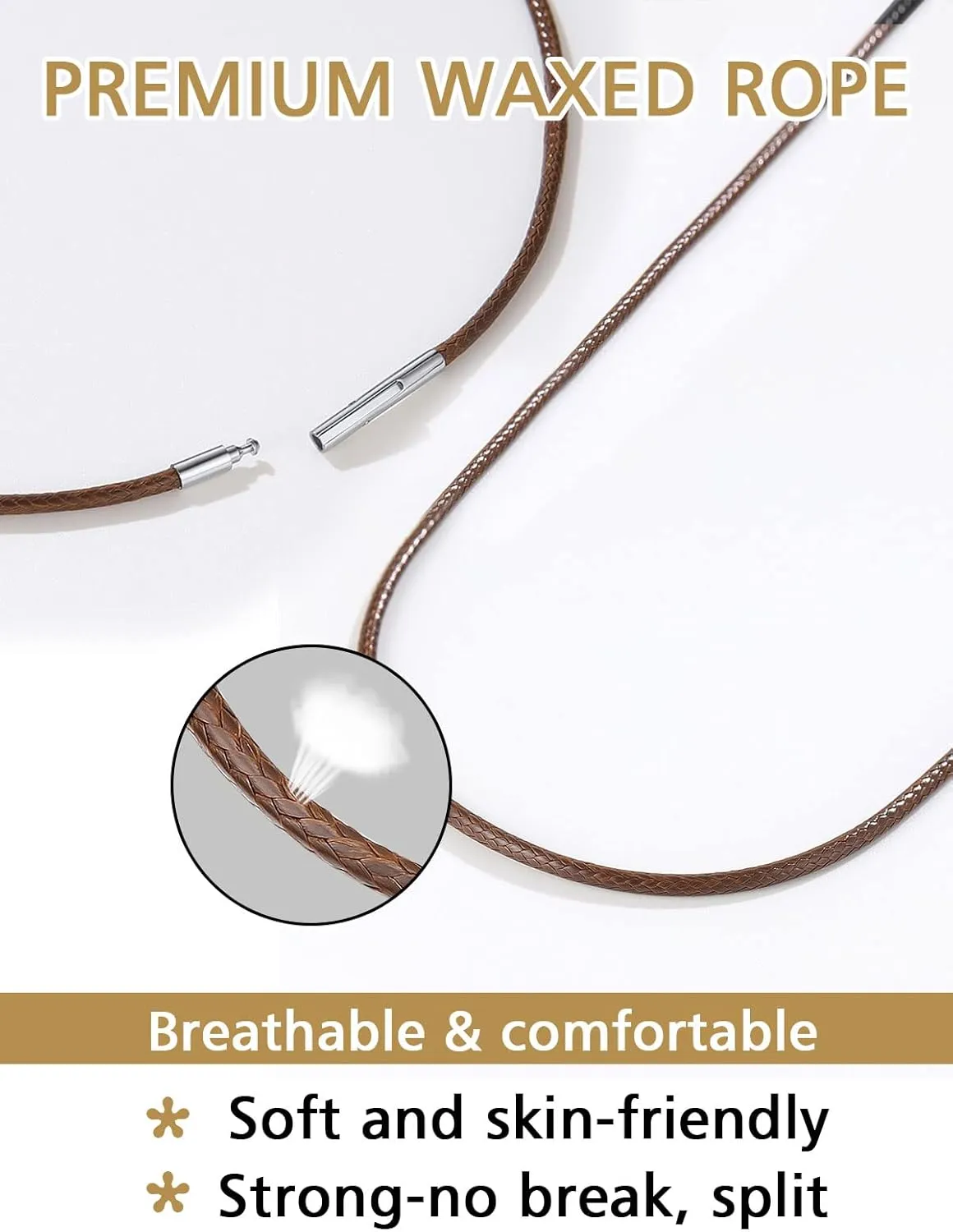 FindChic Waterproof Black Leather Cord Necklaces for Women Men 2mm/3mm Width 16inch to 30 inch Brown Waxed Rope Chain to Match Pendant, with Gift Box