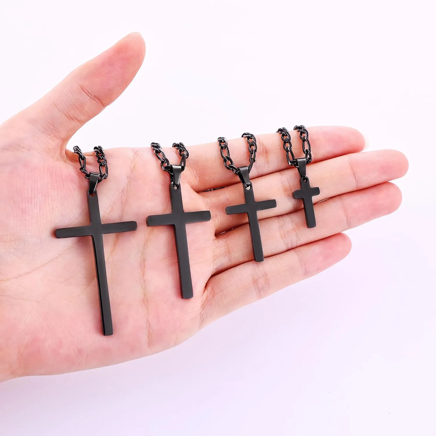 Fiusem Black Cross Necklace for Men, Stainless Steel Mens Cross Necklaces with 3.5mm Figaro Chain, Pendant Chain 16-24 Inches