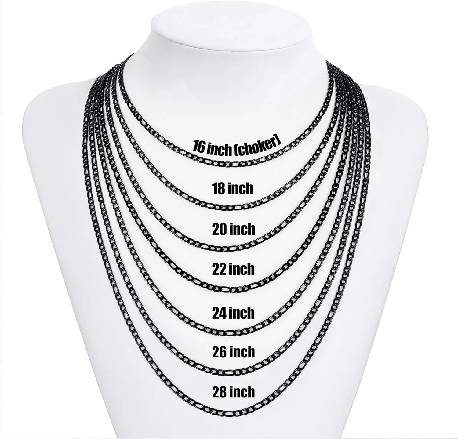 Fiusem Black Cross Necklace for Men, Stainless Steel Mens Cross Necklaces with 3.5mm Figaro Chain, Pendant Chain 16-24 Inches