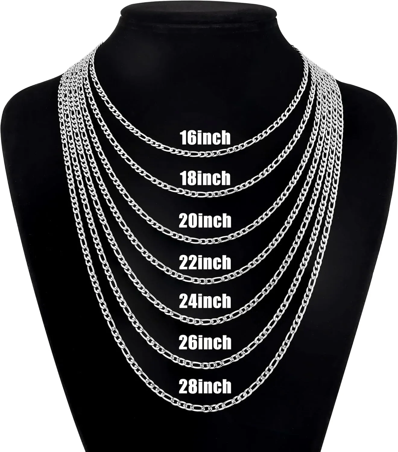 Fiusem Silver Tone Cross Necklace for Men, Stainless Steel Mens Cross Necklaces with 3.5mm Figaro Chain, Pendant Chain 16-24 Inches