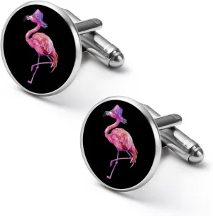 Flamingo With Hat Cufflinks Funny Cuff Links Cute Shirt Studs Accessories Jewelry Gift for Men