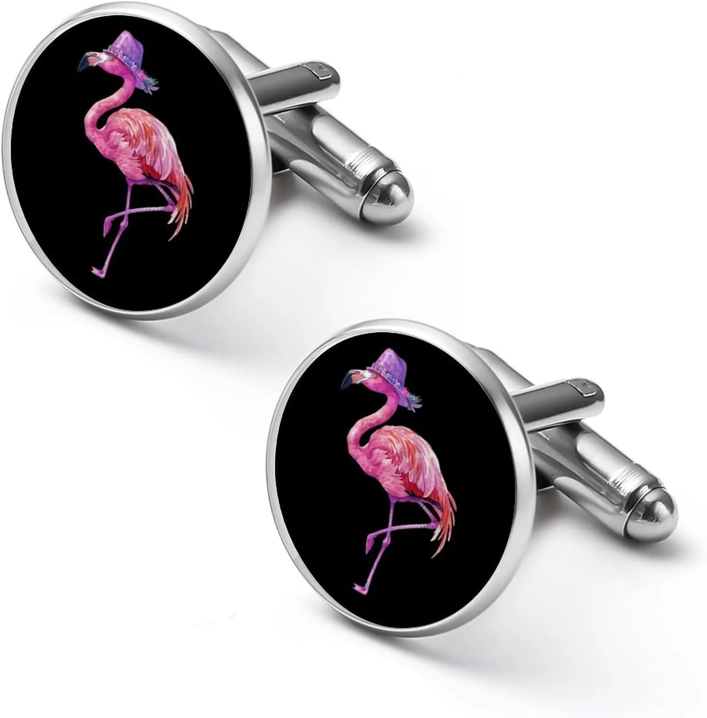 Flamingo With Hat Cufflinks Funny Cuff Links Cute Shirt Studs Accessories Jewelry Gift for Men