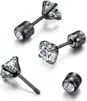 Flat Screw Back Stud Earrings 20G,Tiny Unisex Hypoallergenic Titanium Cartilage Earrings,Safety Screw on Double Round Cubic Zirconia Dainty Helix Earrings for Women,Men,Girls,Size 3-6 mm,Color White Gold - Yellow Gold - Rose Gold - Black
