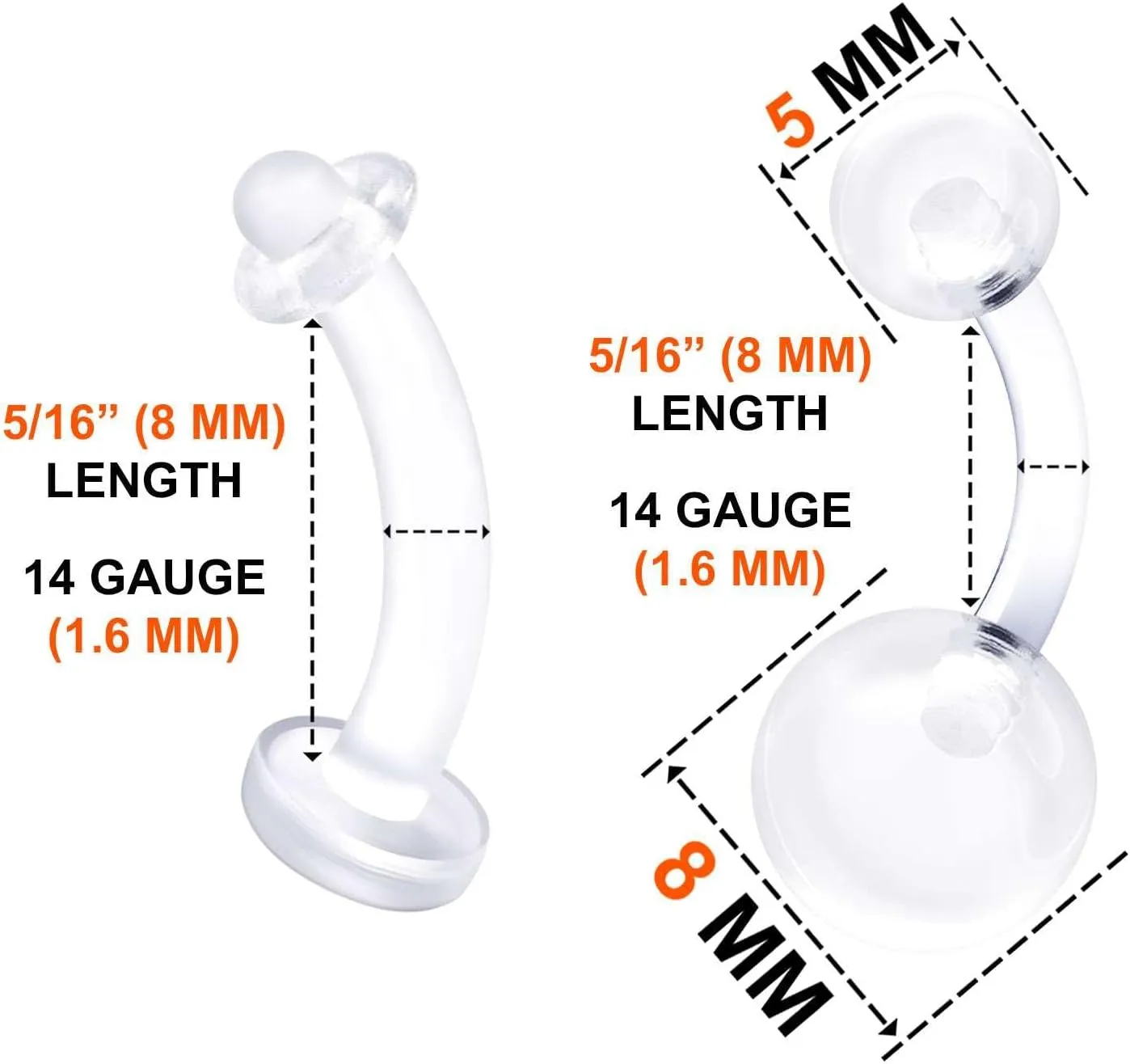 Flexible Acrylic Clear Belly Button Ring Retainer 14 Gauge Navel Bar Earrings Piercing Jewelry See More Sizes