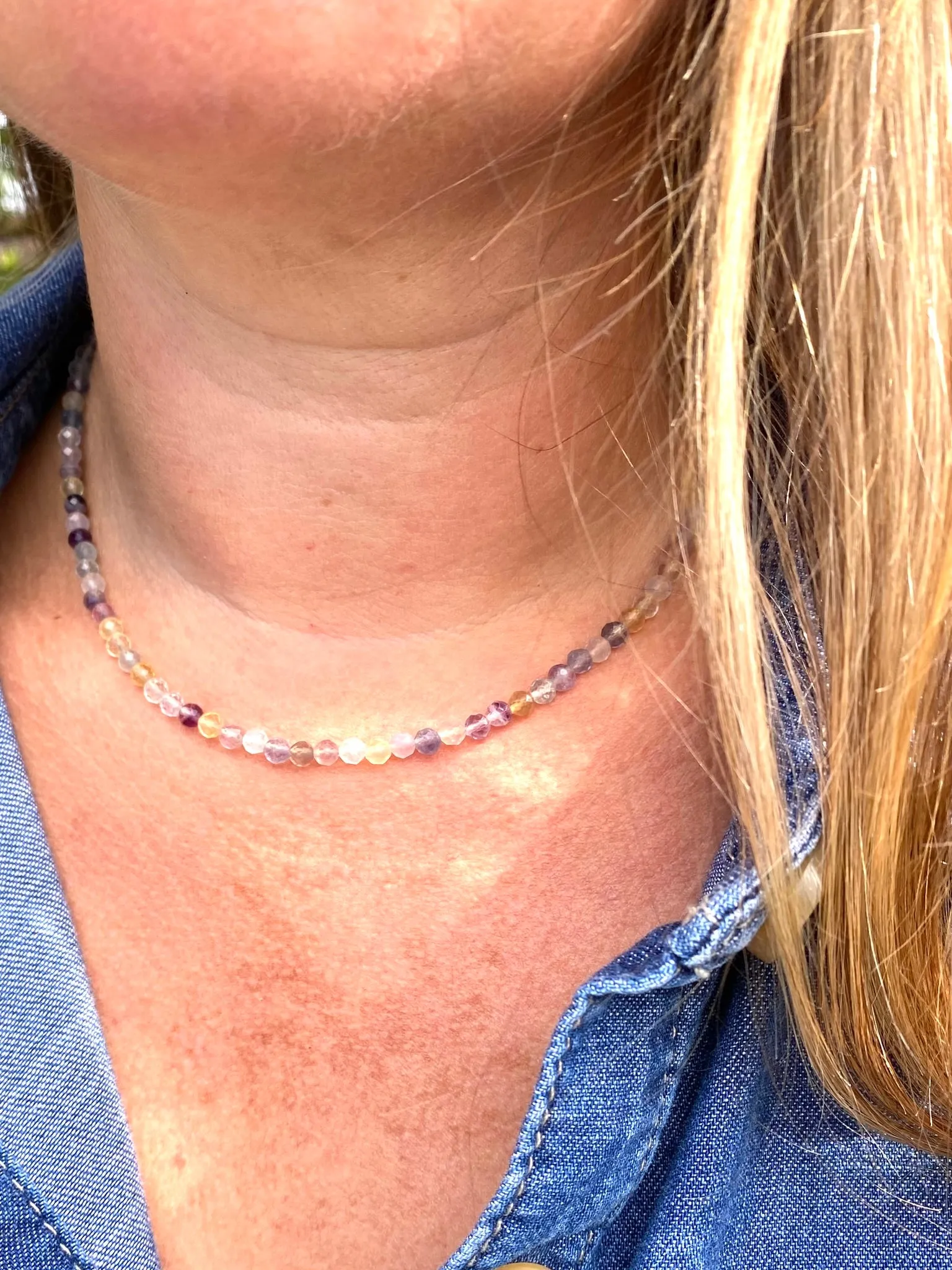 Fluorite Dainty Beaded Necklace