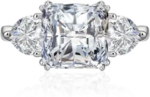 FLYYQMIAO Delicate Simulated Diamond Ring for Women Engagement Princess Wedding Promise 925 Silver Square Cut Cubic Zirconia CZ Bands Halo Love Red Pink Purple Crystal Open Adjustable Rings(White)
